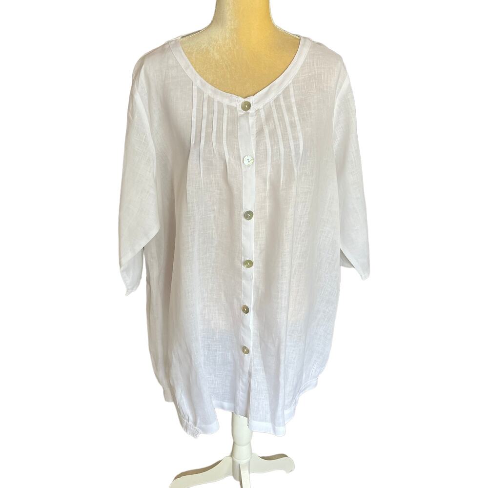 Match Point USA White Linen Tunic Top EUC Size Large